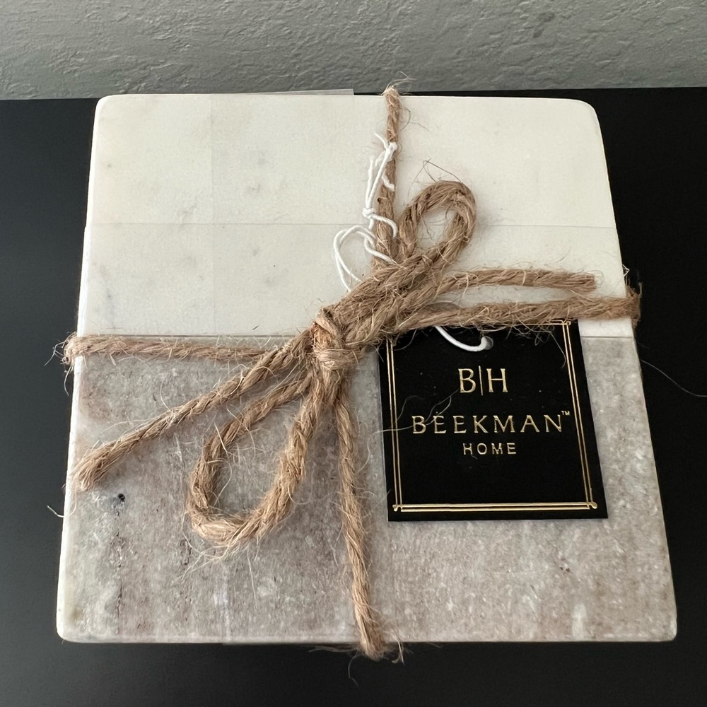 New Global Marketplace Square Marble Coasters - Set Of 4.